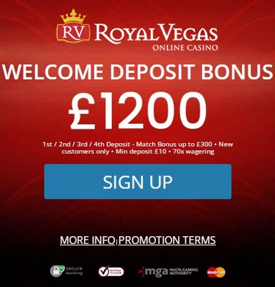 $1200 Welcome Bonus Royal Vegas Casino