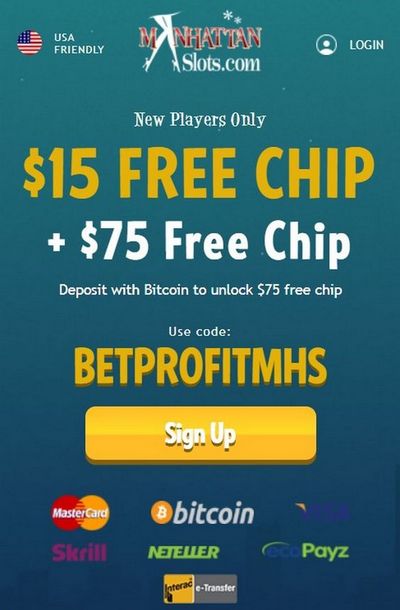 $15 Free Chip for new players at casino Manhattan Slots