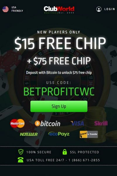 Club World Casino: No Deposit Offer - $15 Free Chip