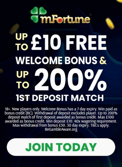 Up to 200% Welcome Bonuses at mFortune Casino £100