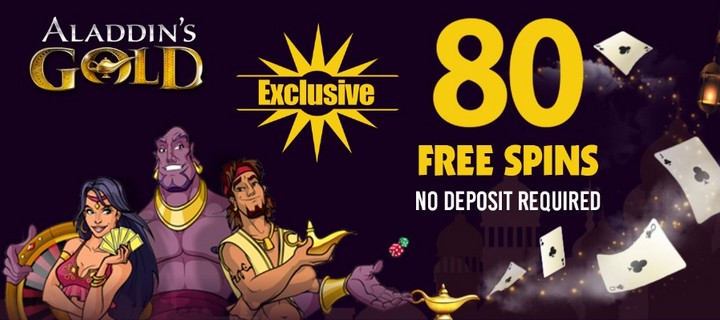 80 Free Spins - No Deposit Bonus at Aladdin's Gold Casino