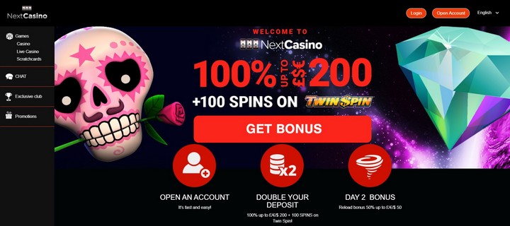 Next Casino Review and Rating, Games of chance and Bonuses