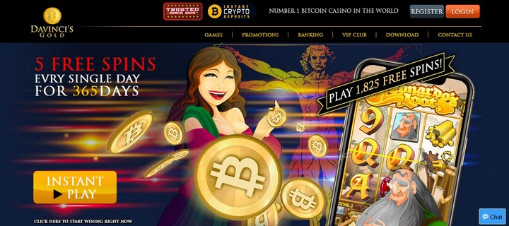 Da Vinci's Gold Casino with Welcome Bonus 100% + 555 FS